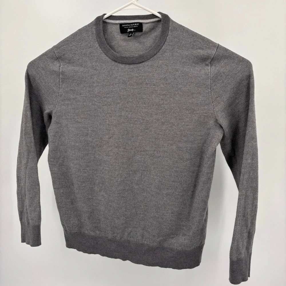 Banana Republic Sweater Mens XL Grey Excellent Merino Wool Italian Yarn Baruffa
